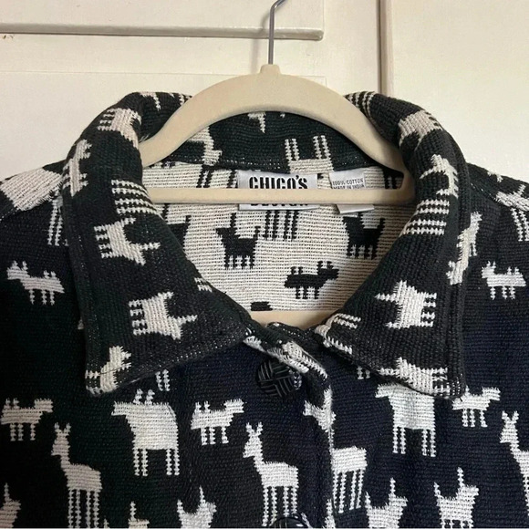 Chico’s Vintage Black Cream Llama Print Cotton Jacket Size Large - Picture 2 of 9